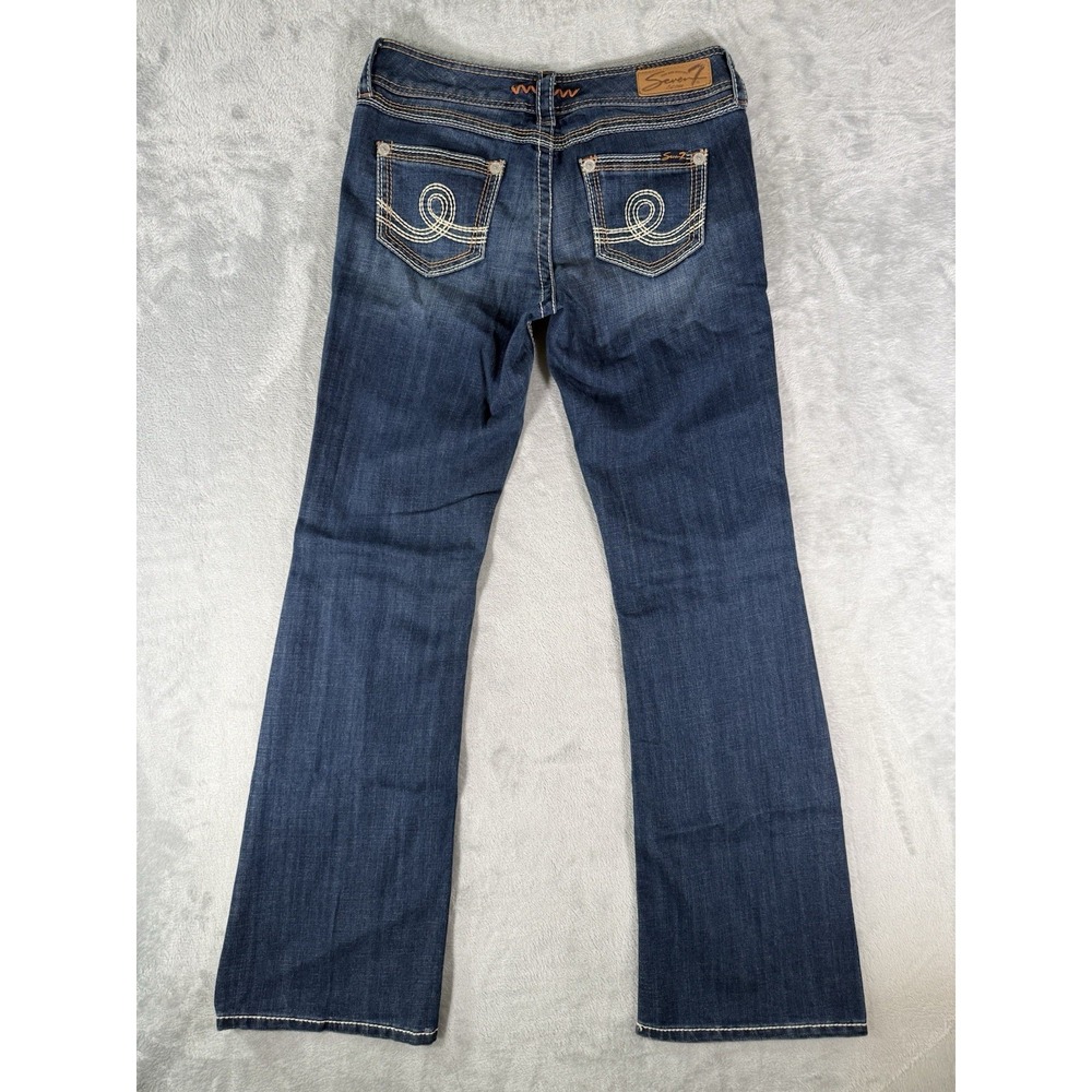 Seven7 Jeans Womens 30x32.5 Blue Denim Bootcut Thick Stitch Embroidered
